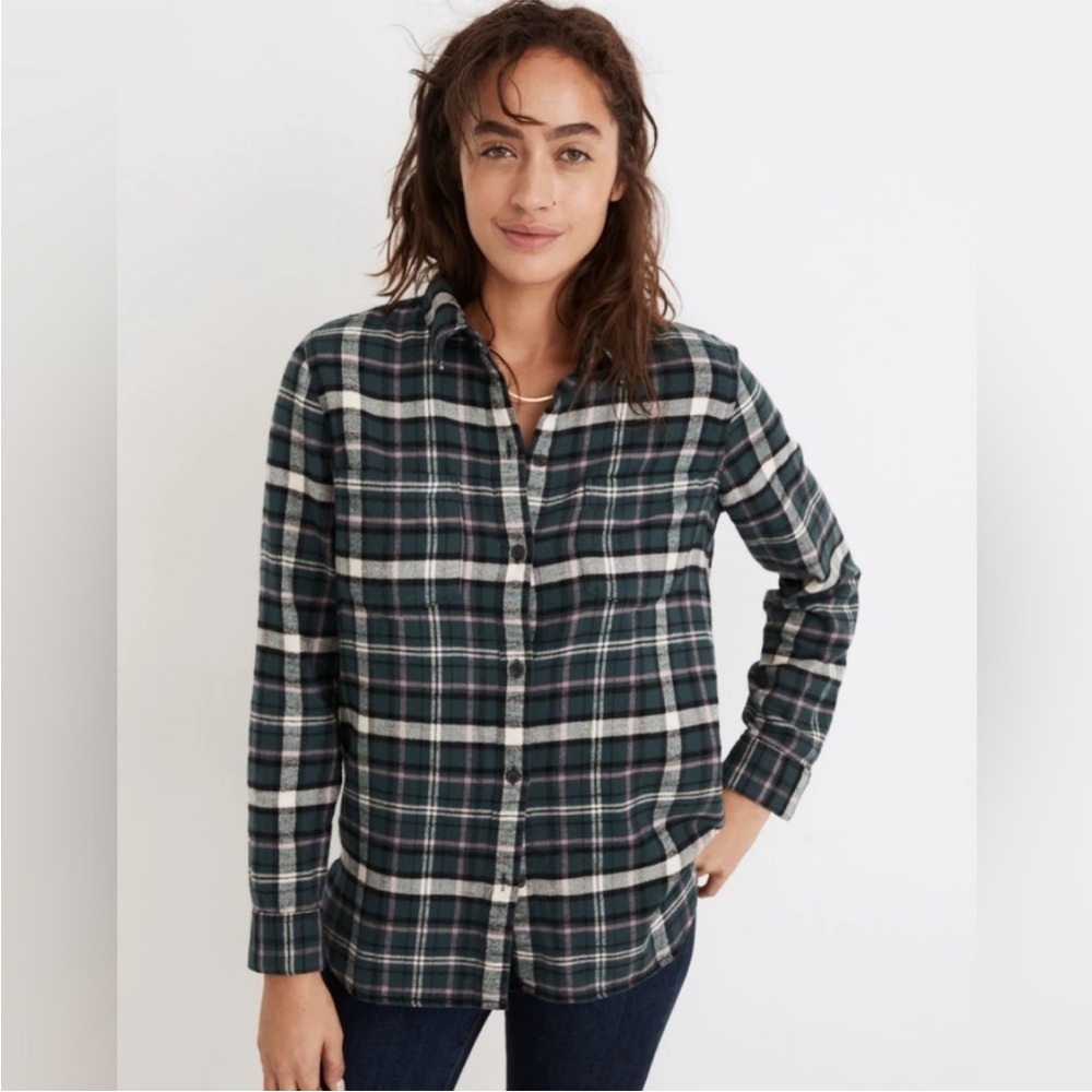 Madewell Green Plaid Flannel Shirt Size S
